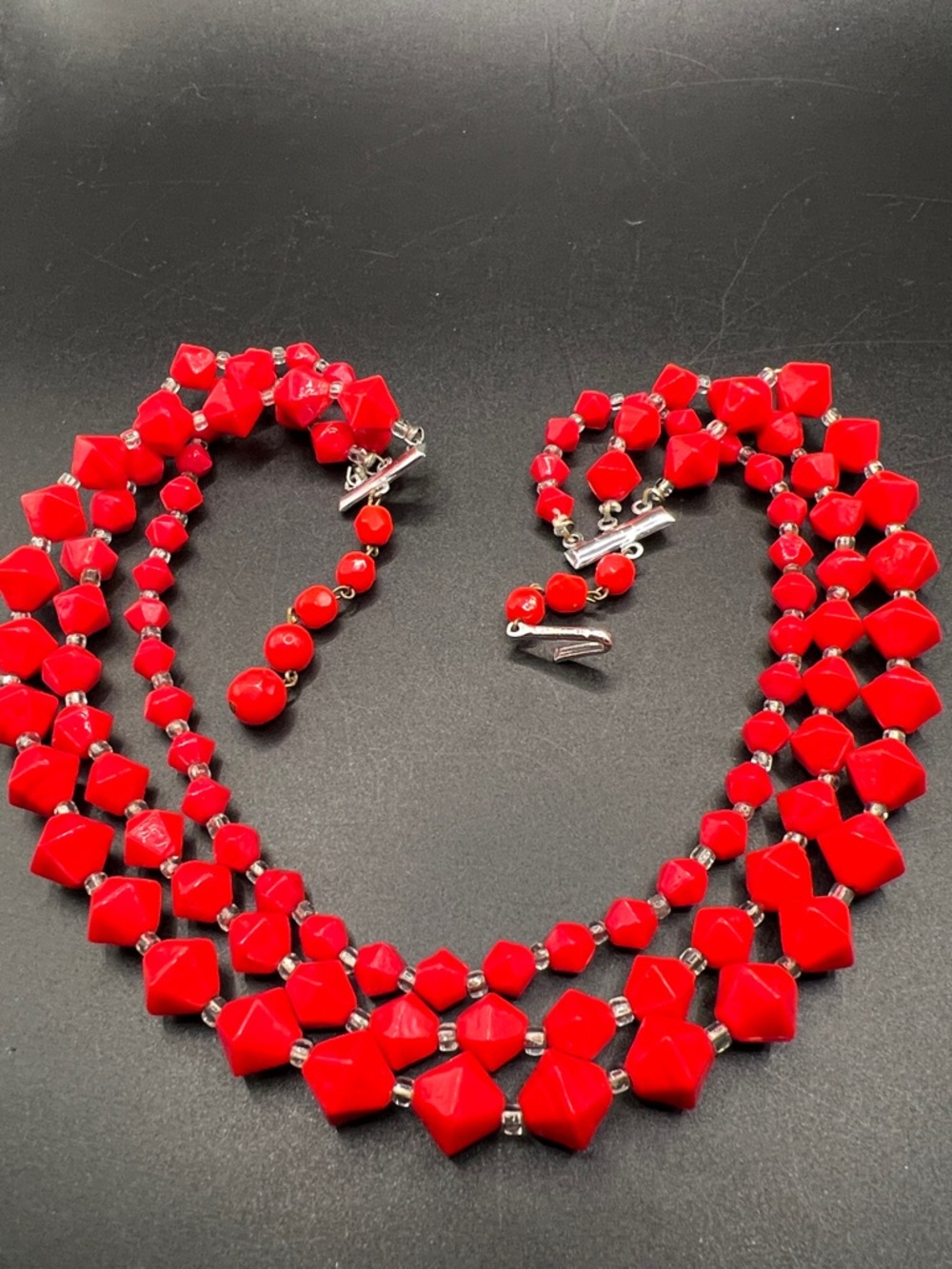 Vintage Japan Red Multi-Strand Bead Necklace